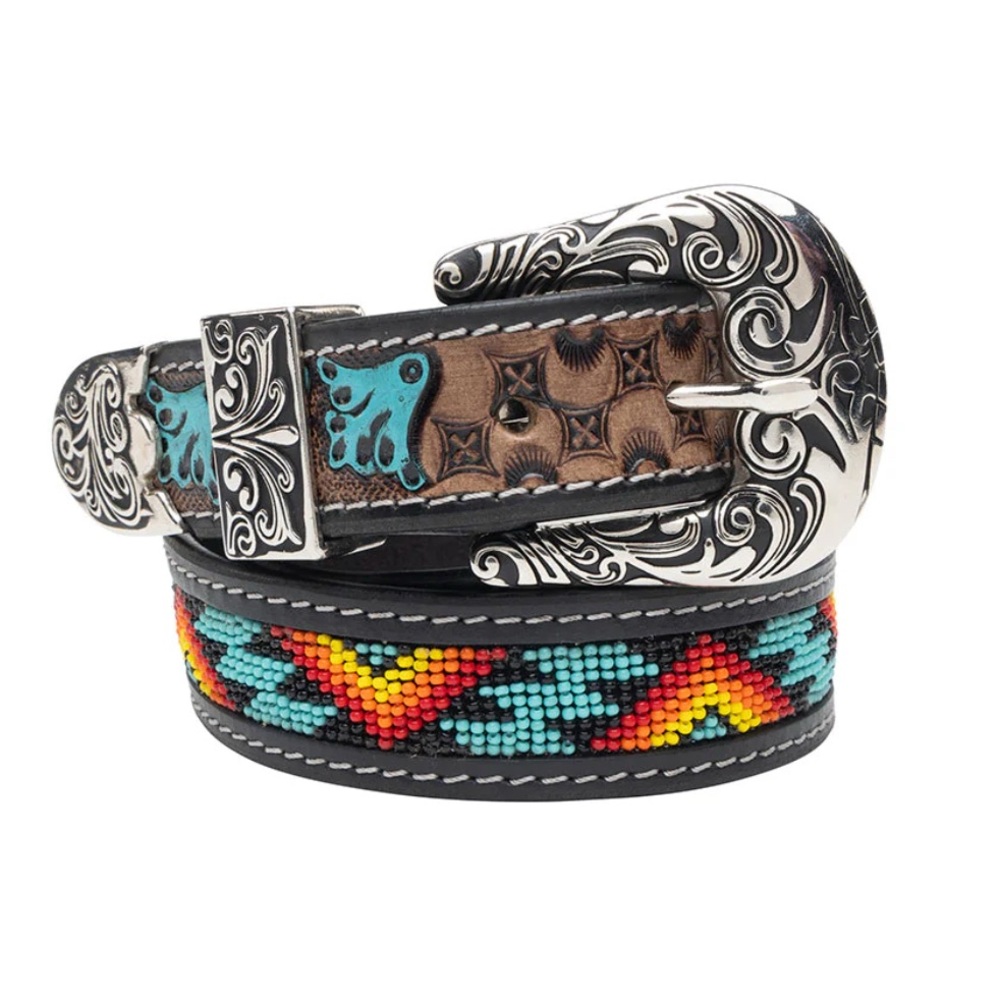 NWT in Heavy Canvas Dust Bag Myra Bag Leather & Beaded Western Belt with Buckle - Picture 1 of 9
